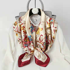 Boho Flower Print Satin Shawl Silk Square Scarf Bandana