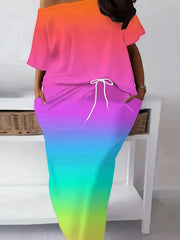 Women's Plus Ombre Print Tee & Split Skirt Set