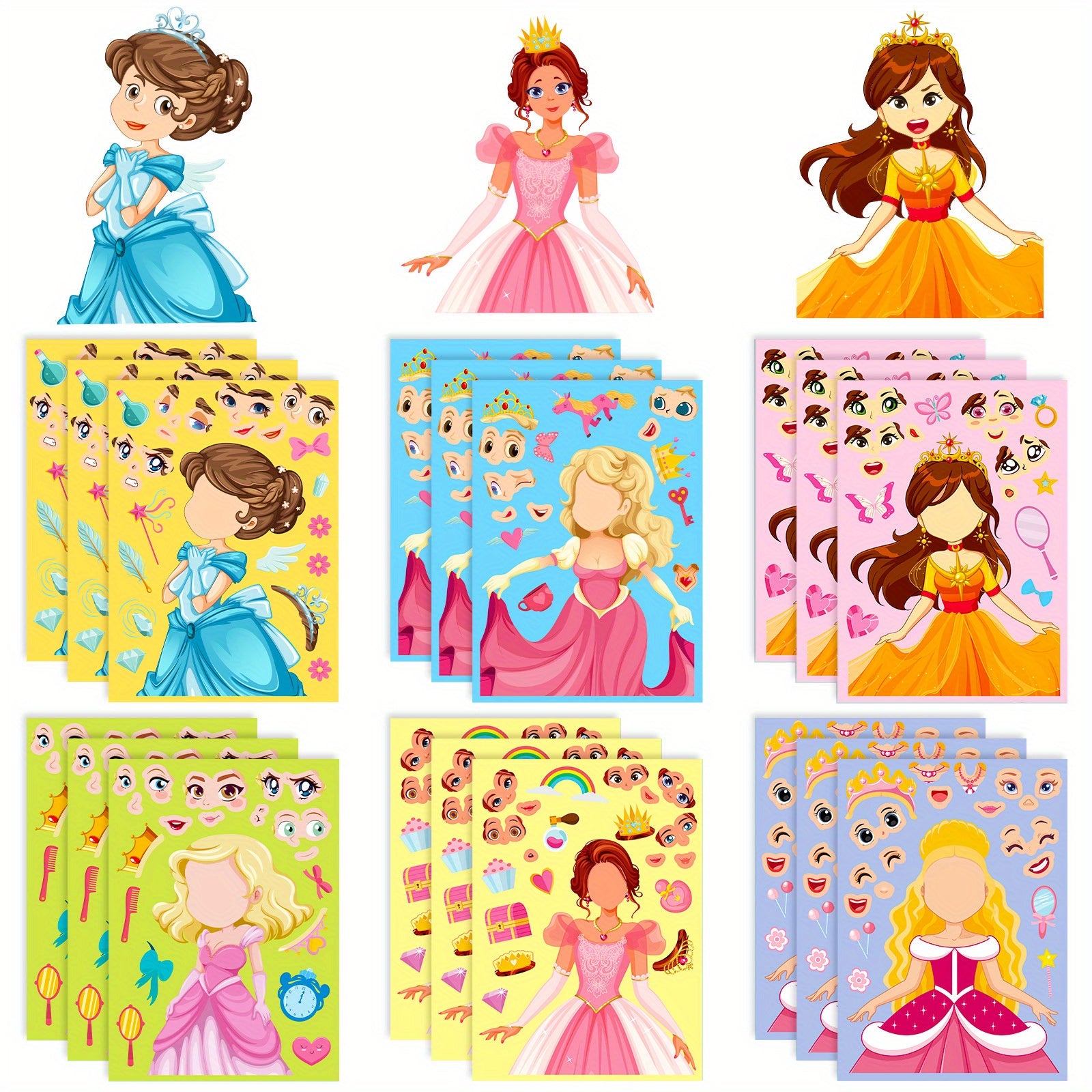 6 Princesses Face Puzzle Stickers Funny Educational Toys
