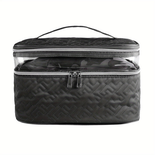 Double Layer Makeup Case With Handle Portable Cosmetic Organizer