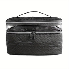 Double Layer Makeup Case With Handle Portable Cosmetic Organizer