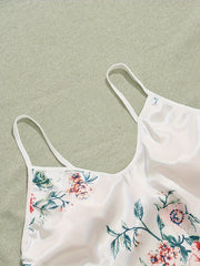 Floral Print Satin Nightdress Spaghetti Strap Sleep Dress Women's Sleepwear
