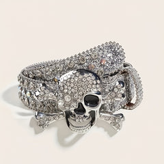 Skull Rivet Rhinestone Buckle for Men'S Belts Faux Leather Non Textile Weave