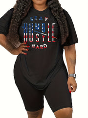 Two Piece Set Women's Flag Print Short Sleeve Tee & Shorts Set
