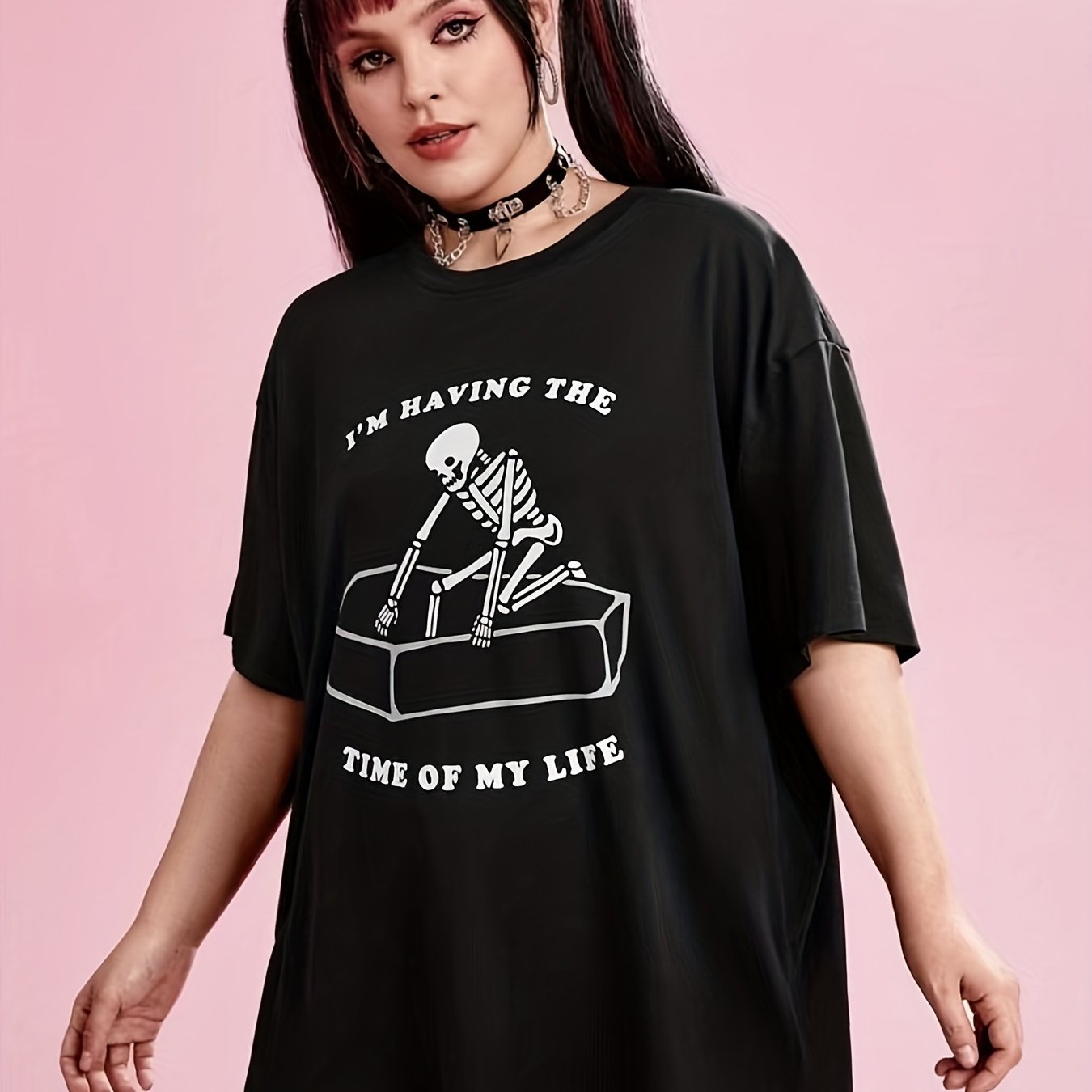Skull Print Plus Size Halloween Sports Top