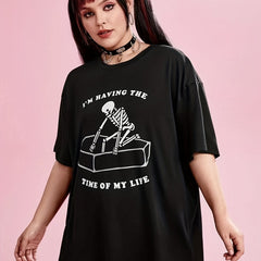 Skull Print Plus Size Halloween Sports Top