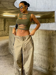 Y2K Cut Out Crop Tank Top Sexy Summer Sleeveless Women's Clothing
