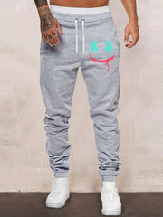 Smile Expression Print Men's Drawstring Sweatpants Loose Casual Jogger Pants