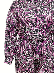 Casual Jumpsuit Women's Plus Allover Print Button Up Long Sleeve
