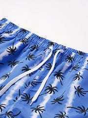 Men's Palm Tree Beach Shorts Quick Dry Drawstring for Summer