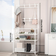 Standing Coat Rack with 3-4 Layers of Storage and 8 Double Hooks