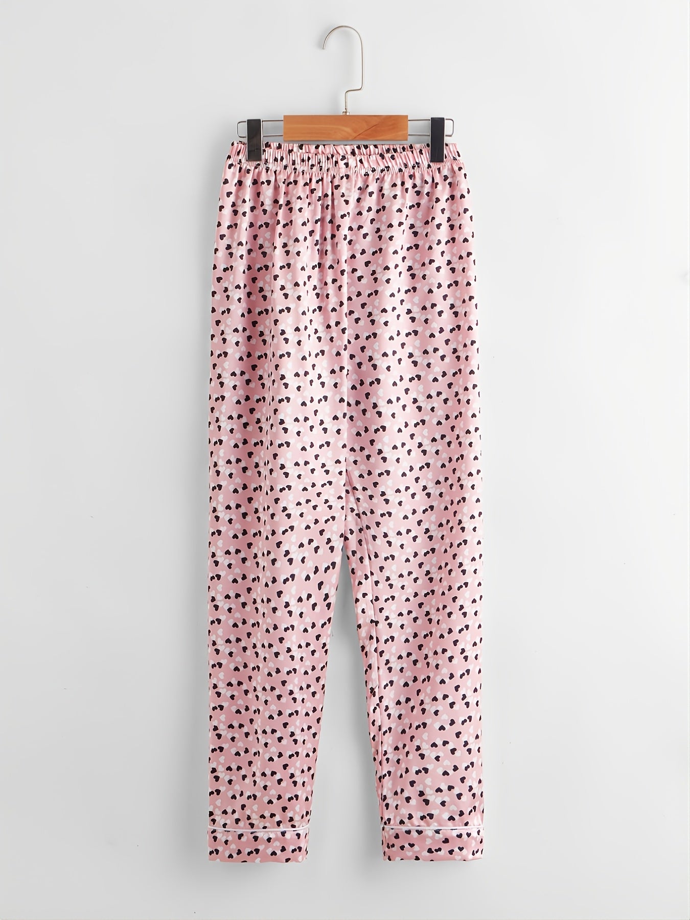 Girls' Pink Love Lapel Pajama Set, Short Sleeve Pants