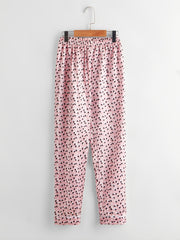 Girls' Pink Love Lapel Pajama Set, Short Sleeve Pants