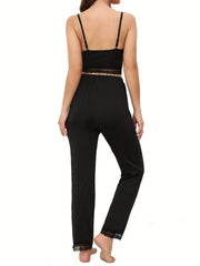 Lace Stitching Lounge Set V Neck Cami Top & Pants Women's Loungewear
