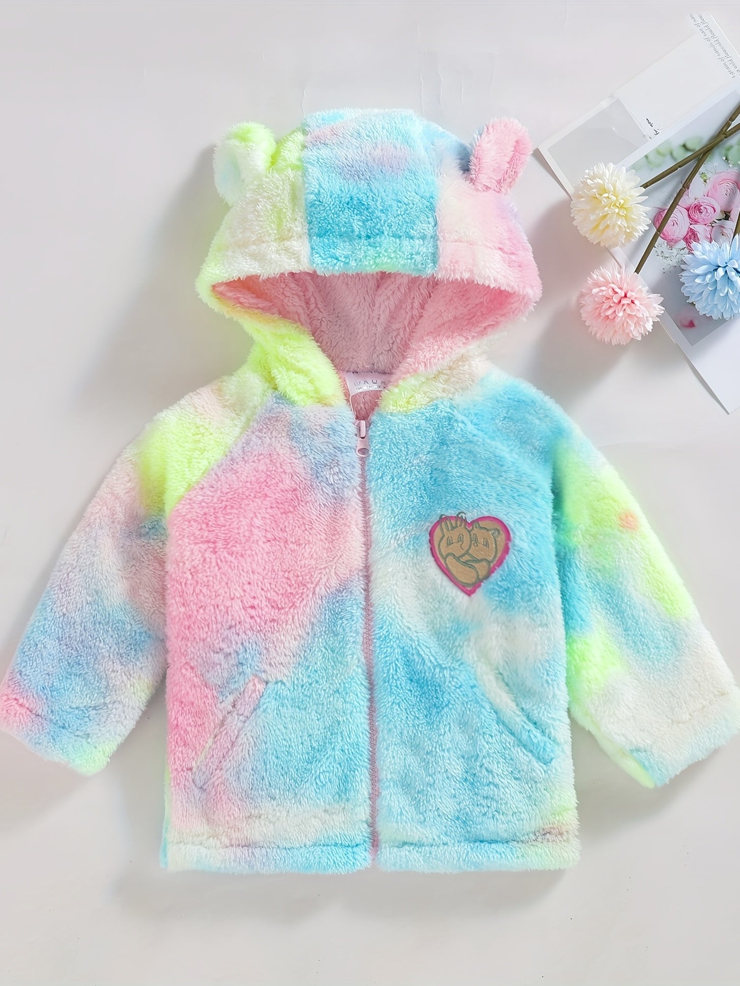 Toddler Fleece Hoodie Jacket Coat Tie Dye Print Zip Up Warm Coat