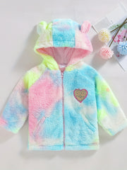 Toddler Fleece Hoodie Jacket Coat Tie Dye Print Zip Up Warm Coat