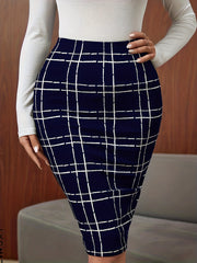 Plaid High Waist Skirt Casual Bodycon Knee Length