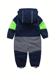 Boys Warm Softshell Outdoor Jumpsuit Fleece Lined Hooded Ski Suit