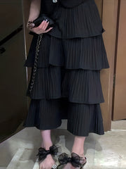 Women's Plus Pleated Elastic Waist Ruffle Trim Layered Skirt