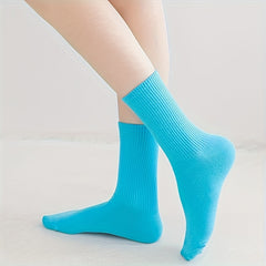5 Pairs Solid Socks Comfy & Breathable Mid Tube Stockings