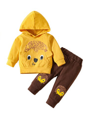 Cartoon Print Cotton Hooded Baby Set