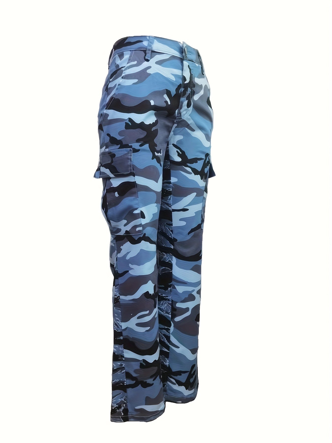 High Waist Camo Cargo Jeans Medium Stretch Denim Pants