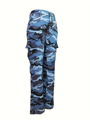 High Waist Camo Cargo Jeans Medium Stretch Denim Pants