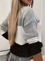 Casual Long Sleeve Block Cut Out Sweater