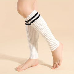 Striped Rib Knit Leg Warmers Knee High Socks Women's Stockings