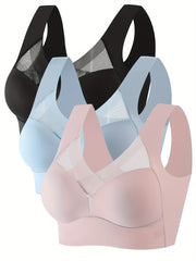 3pcs Mesh Wireless Bras Full Coverage Lingerie