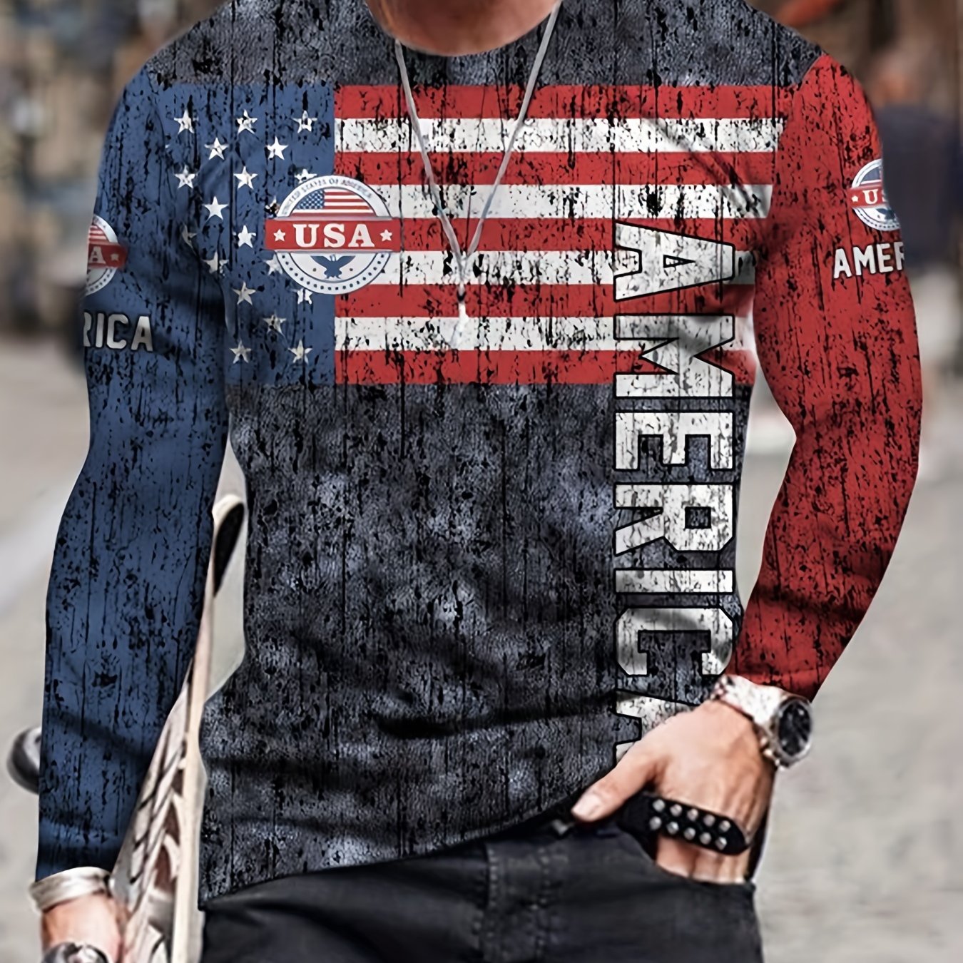 Vintage Print Men's Long Sleeve Tee