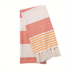 Striped Beach Towel With Tassels 99 06x180 Ultra Soft Handwoven Cotton