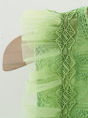 Girls Sweet Boho Style Mesh Puffy Skirt Dress with Back Bow