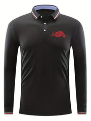 Red Cloud Pattern Men's Long Sleeve Polo Shirt