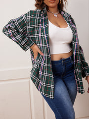 Plaid & Slogan Print Long Sleeve Button Up Shirt