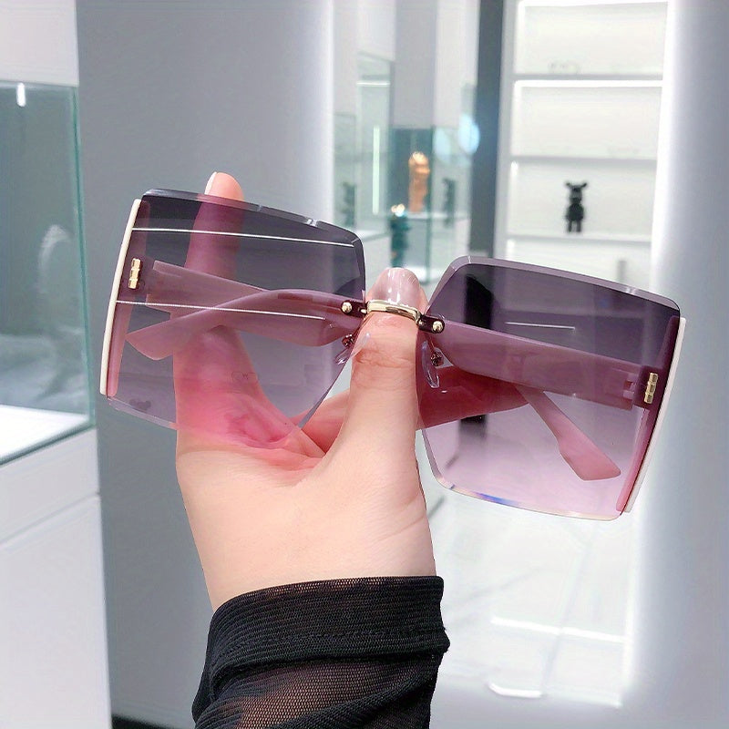 Oversized Ombre Lens Sunglasses Rivet Rimless UV400 Sun Shades
