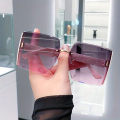Oversized Ombre Lens Sunglasses Rivet Rimless UV400 Sun Shades
