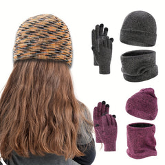 Men's Winter Hat Scarf Gloves Set Velvet Lining