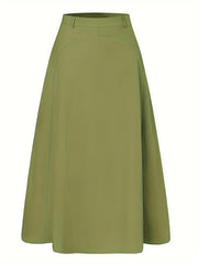 Solid Stitching High Rise Swing Maxi Skirt