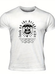 Men's Letter Print T shirt Casual Breathable Tee for Summer
