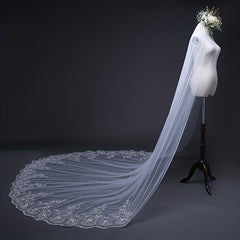 Long Lace Edge Veil Cathedral Style Bridal Hair Accessories