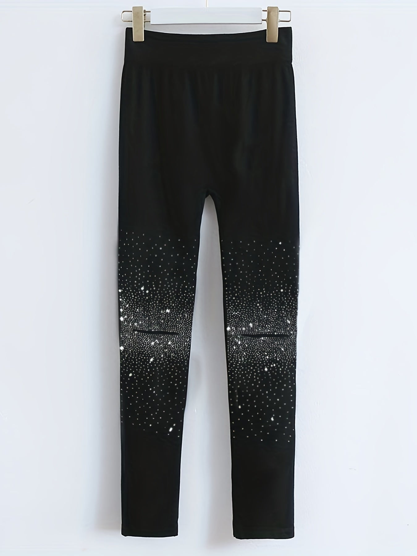 Glitter Rhinestone Skinny Leggings High Waist Stretchy Casual Leggings