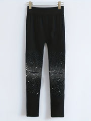 Glitter Rhinestone Skinny Leggings High Waist Stretchy Casual Leggings