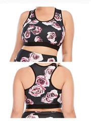 Floral Print Round Neck Yoga Bra Plus Size