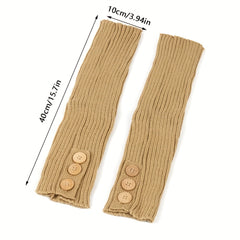 Button Decor Knit Leg Warmers Knee High Socks