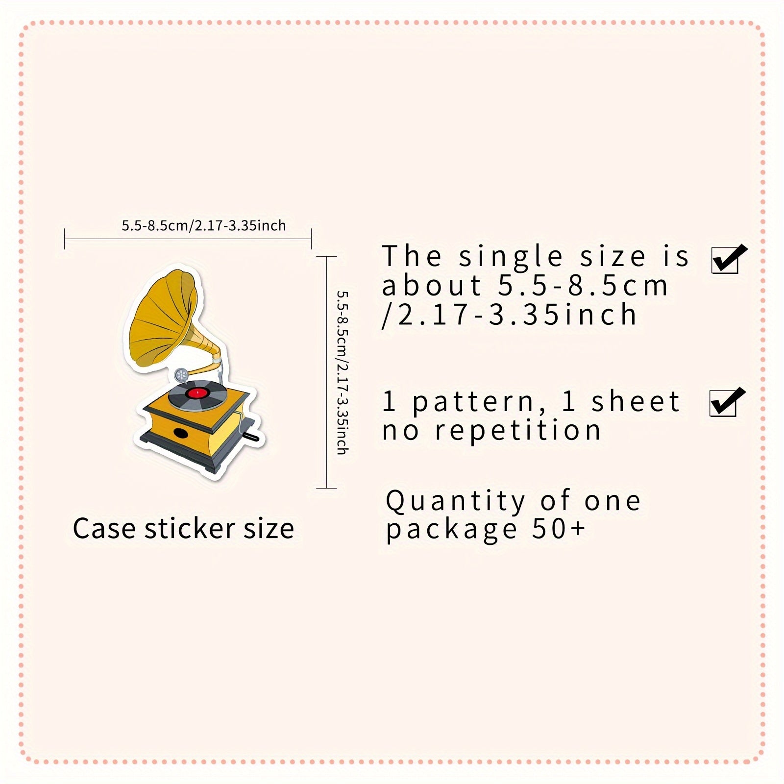 50pcs Cartoon Phonograph Doodle Stickers For Luggage Car Mobile Case Cup