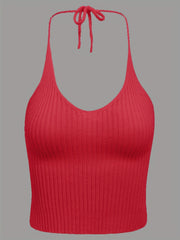 Sexy Lace Up Crop Halter Top Solid Sleeveless