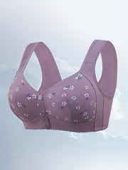 Floral Print Front Buckle Bra Wireless Comfy & Breathable Women's Lingerie