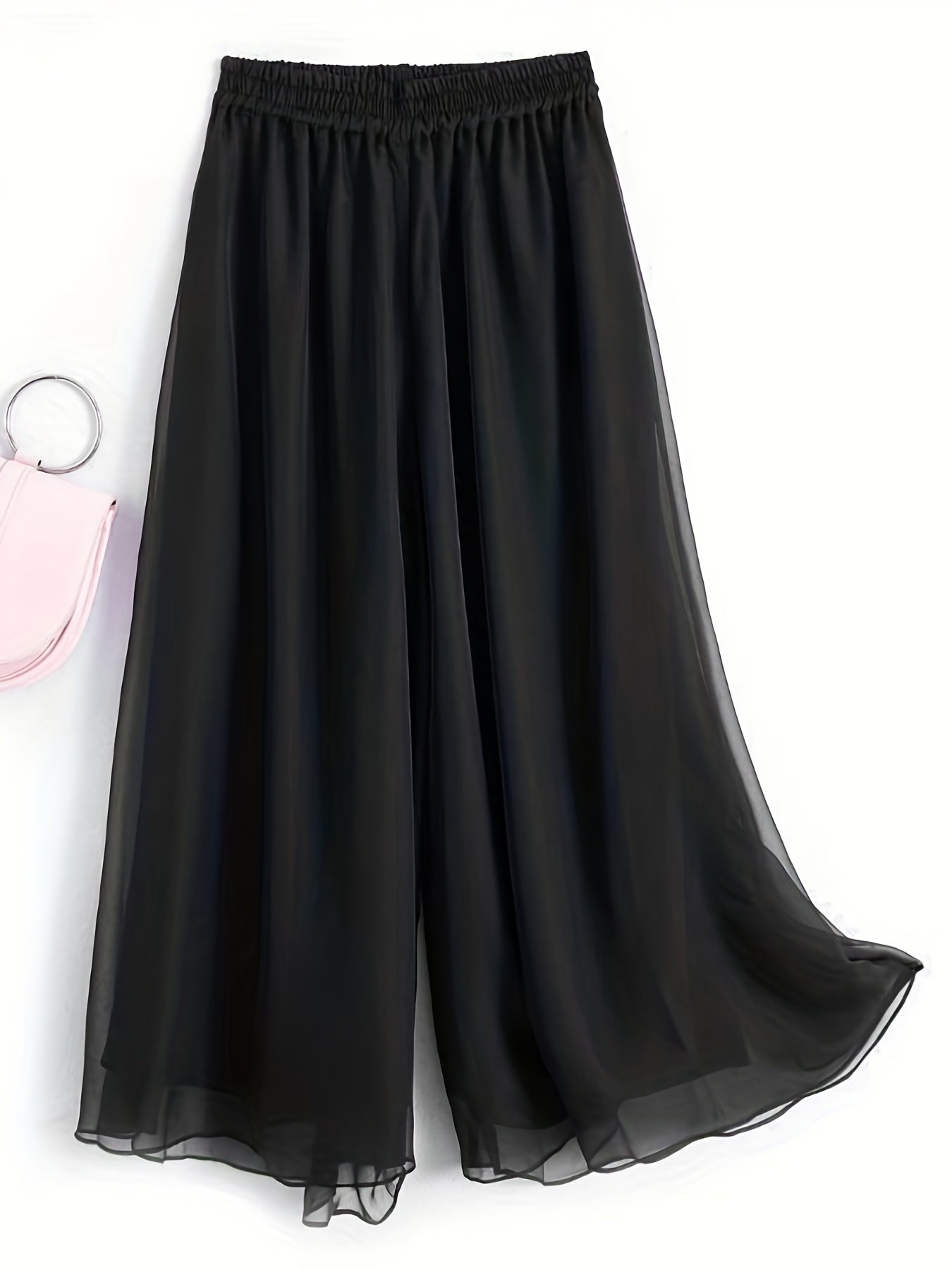 Ruched Wide Leg Pants Elastic Waist Summer Casual Solid