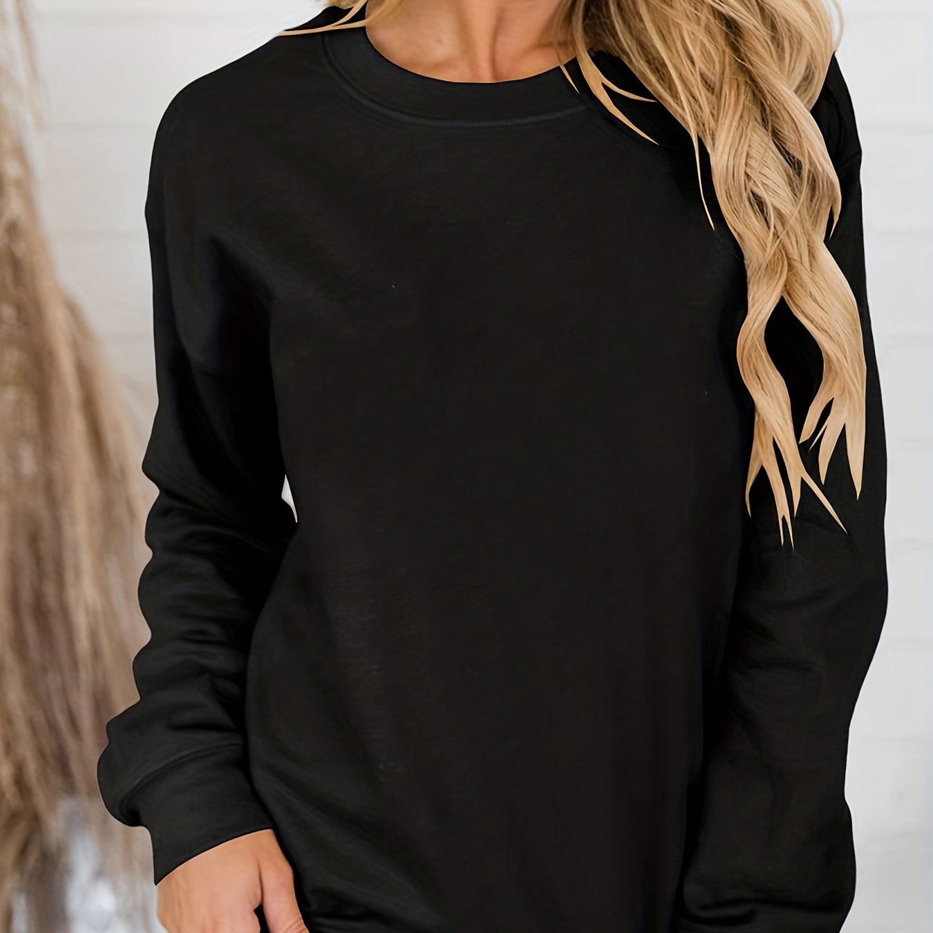 Solid Crew Neck Sweatshirt Casual Long Sleeve Sweatshirt